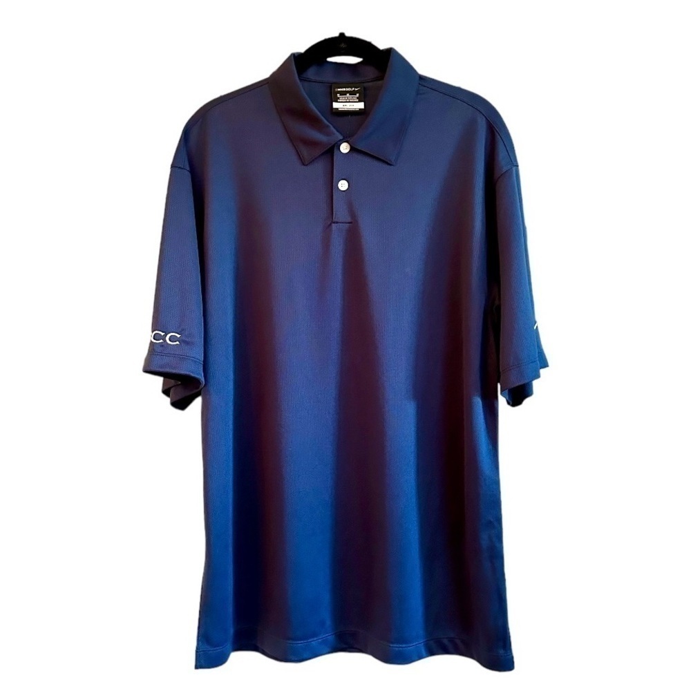 NIKE GOLF, NWT, CUSTOM, DRI-FIT, NAVY BLUE, PEBBLE TEXTURE POLO SHIRT. SIZE M